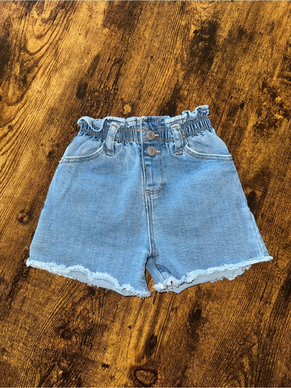 Zara Light Blue Ruffled Waist Denim Shorts